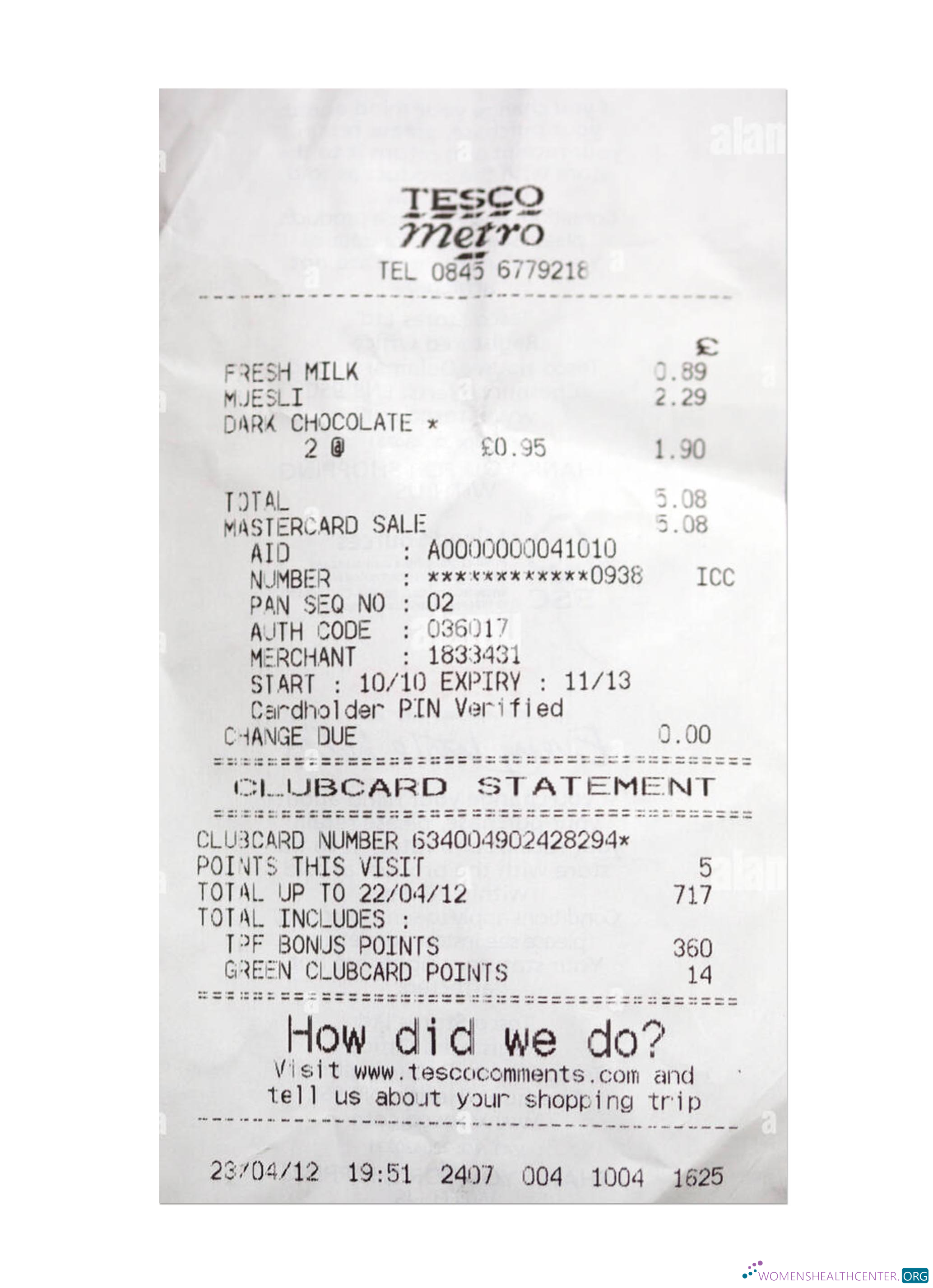 Download TESCO payment receipt Photoshop template